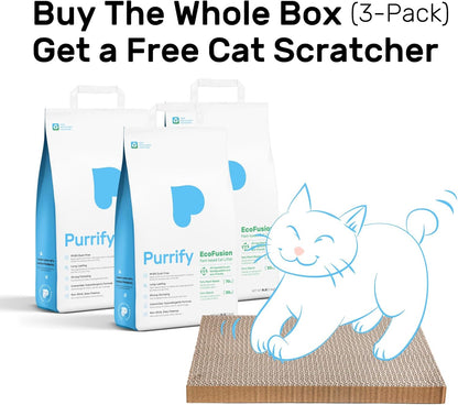 EcoFusion Cat Litter 3 Pack (8lb Each) Tofu & Corn Blend, Zero Powdering, Zero Mess, 99.8% Dust-Free, 98% Odor Control, Fast Clumping, Non-Stick, Includes Bonus Cat Scratcher