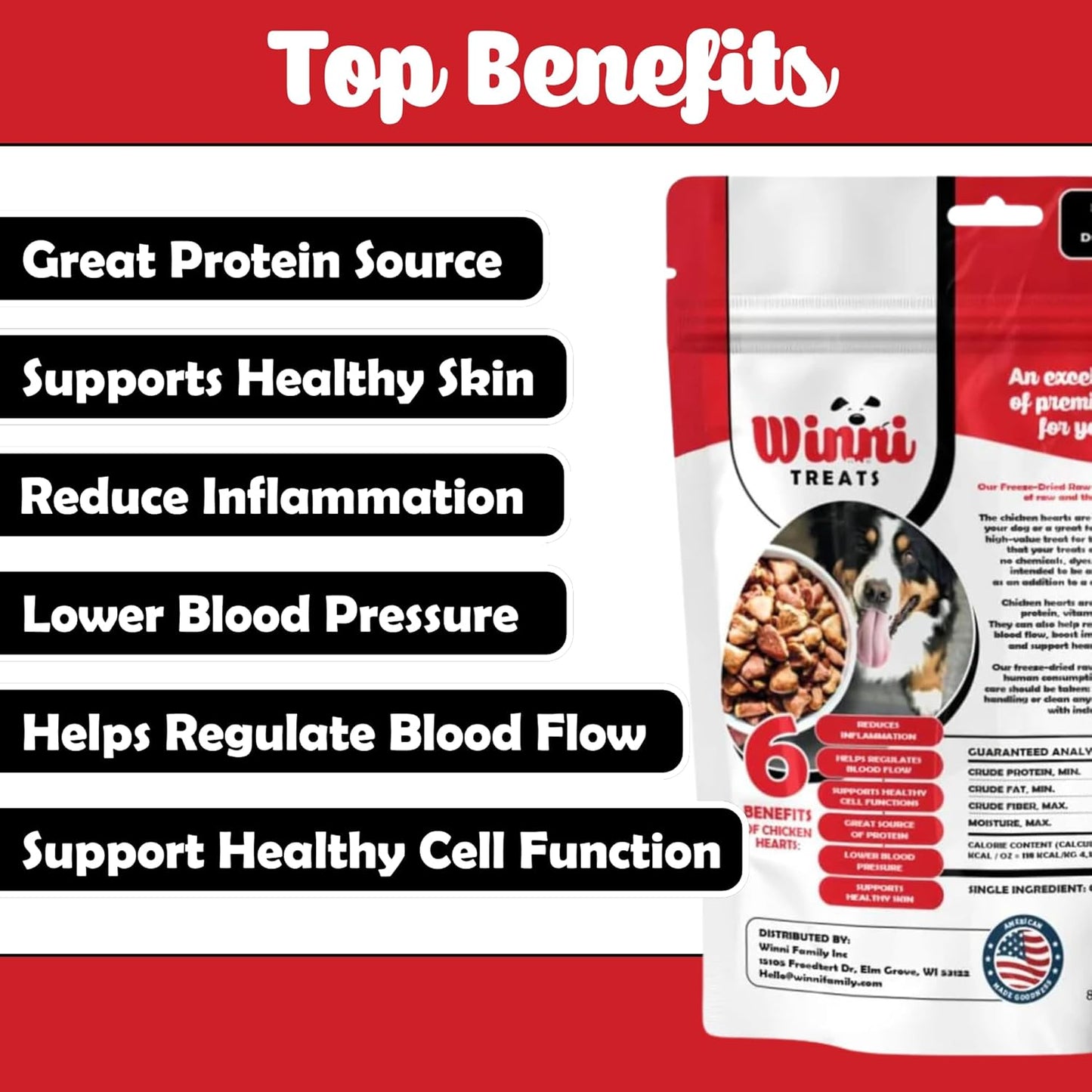 Freeze Dried Chicken Hearts for Dogs – Single Ingredient, High Protein, No Additives, Natural & Grain-Free Raw Dog Treats Natural – Ideal for Treats, Training & Rewarding – 3.75oz Bag