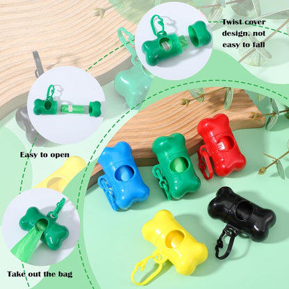 50 Pcs Bone Shape Dog Poop Bag Dispenser with Leash Hook Plastic Leak Proof Pet Waste Bag Holder for Walking Hiking Camping, 5 Colors