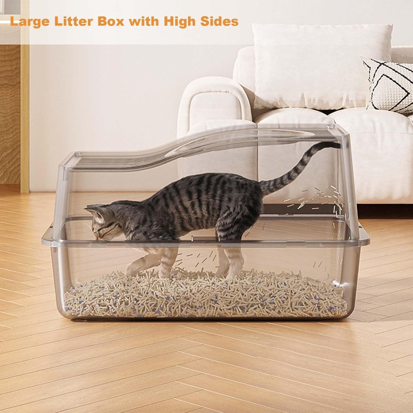 Stainless Steel Enclosed Cat Litter Box with High Sided Lid – Odor Control, Easy Clean Detachable Tray, Litter Mat & Scoop, Anti-Splash Hidden Cat Furniture for Kittens & Adult Cats