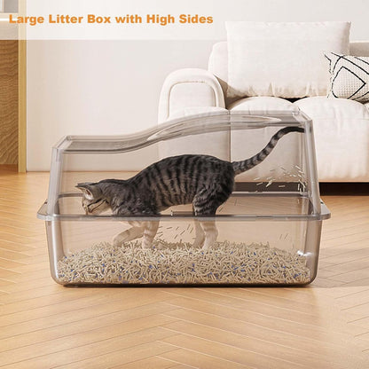 Stainless Steel Enclosed Cat Litter Box with High Sided Lid – Odor Control, Easy Clean Detachable Tray, Litter Mat & Scoop, Anti-Splash Hidden Cat Furniture for Kittens & Adult Cats