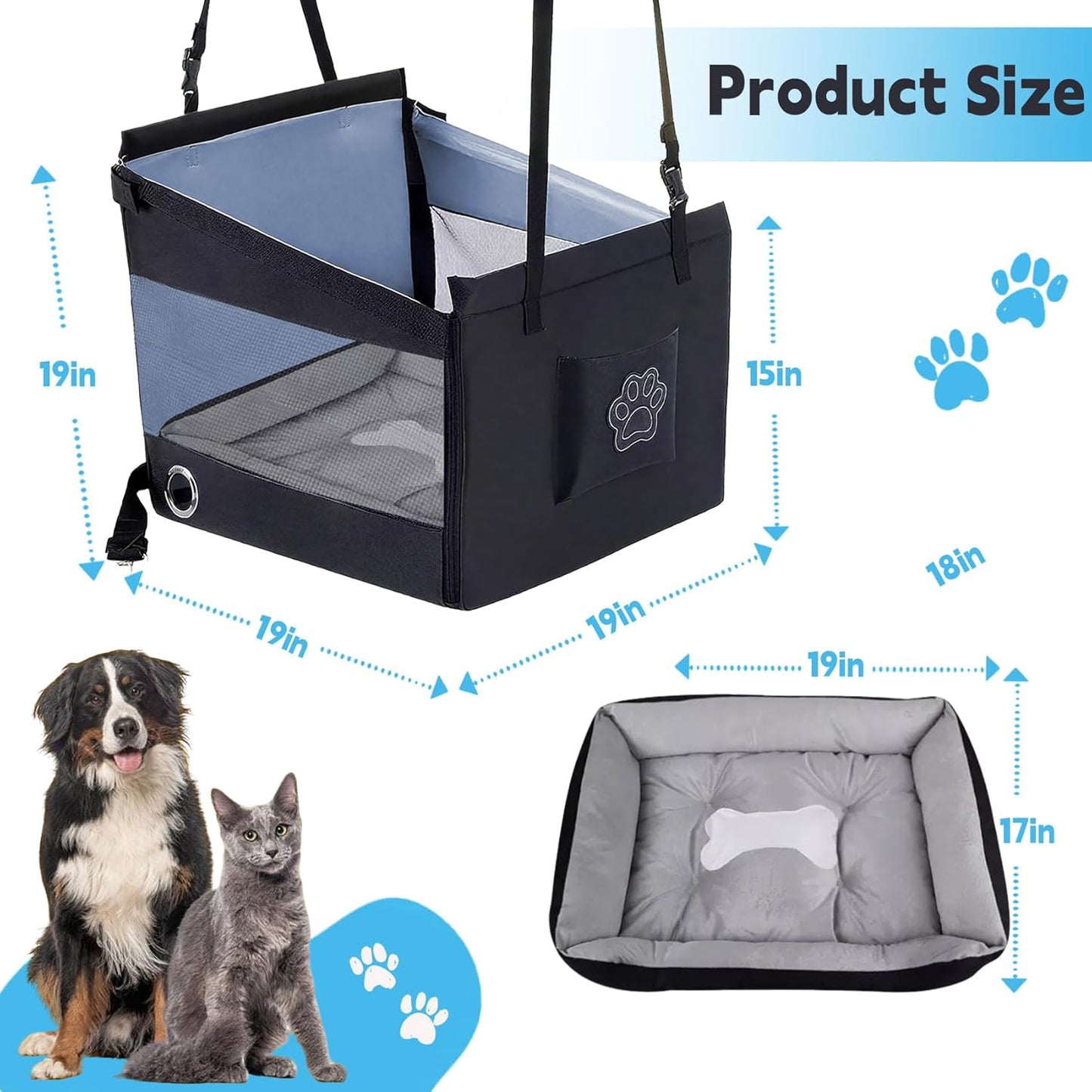 Dog Car Seat Medium Small Size Dog,Foldable Cat Car Seat with Seatbelt,Also Comes with A Pet Bed,Pet Travel Cars Seats