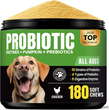 Probiotics for Dogs - Dog Probiotics Powder with 11 Strains, 4 Prebiotics & 5 Enzymes, Pet Probiotic Help Flora Balance, Digestion Health & Gut Support, Diarrhea and Yeast Infection -60 Single Packets