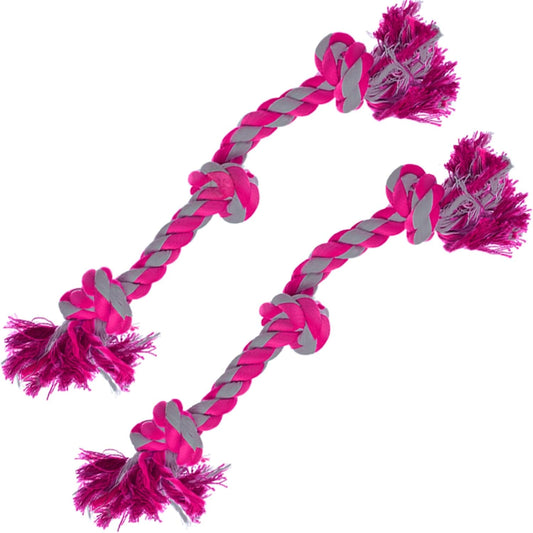 SunGrow Pink Dog Rope Toys, Twisted Triple Knotted Rope Bone, 2 Pack for Aggressive Chewers, Large Dogs Extra Strong, Heavy-Duty Dog Pull, Tug of War Ropes