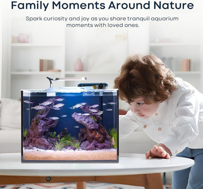 5 Gallon Small Aquarium Set Glass Fish Tank 6 Gallon, Starter Kit with Heater Water Pump Cleaning System Filter Bright Light Rocks Gravel Cleaning Tool, Leak-Proof Clear Rimless Betta Plants