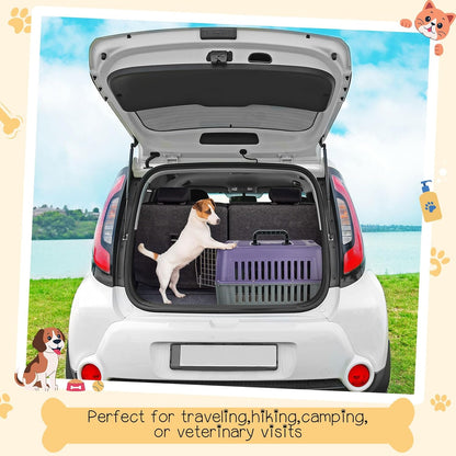 2 Set 17.5" Hard-Sided Travel Pet Carriers for Small Dogs and Cats Plastic Dog Crate Cat Kennel with Door, Ventilation and Security Lock Portable Carrier for Car Airline Travel,Up to 13Lbs(Purple)