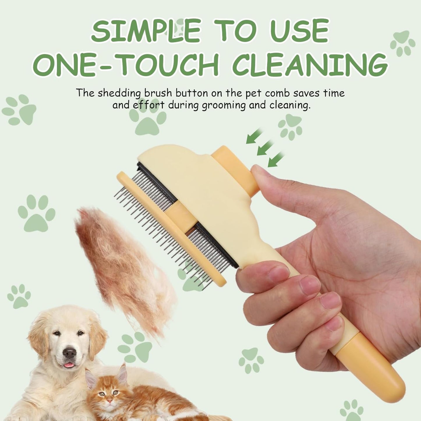 2PCS Self Cleaning Pet Flea Comb Grooming Brush, Fine Tooth Cat Knot Removal Comb for Indoor Cats