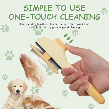 2PCS Self Cleaning Pet Flea Comb Grooming Brush, Fine Tooth Cat Knot Removal Comb for Indoor Cats