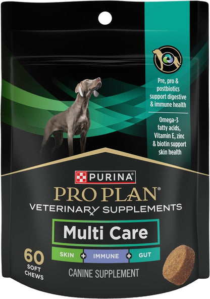 Purina Pro Plan Veterinary Supplements Multi Care Canine Chews for Dogs, with Omega 3, Supports Skin, Immune and Gut Health - 30ct Pouch