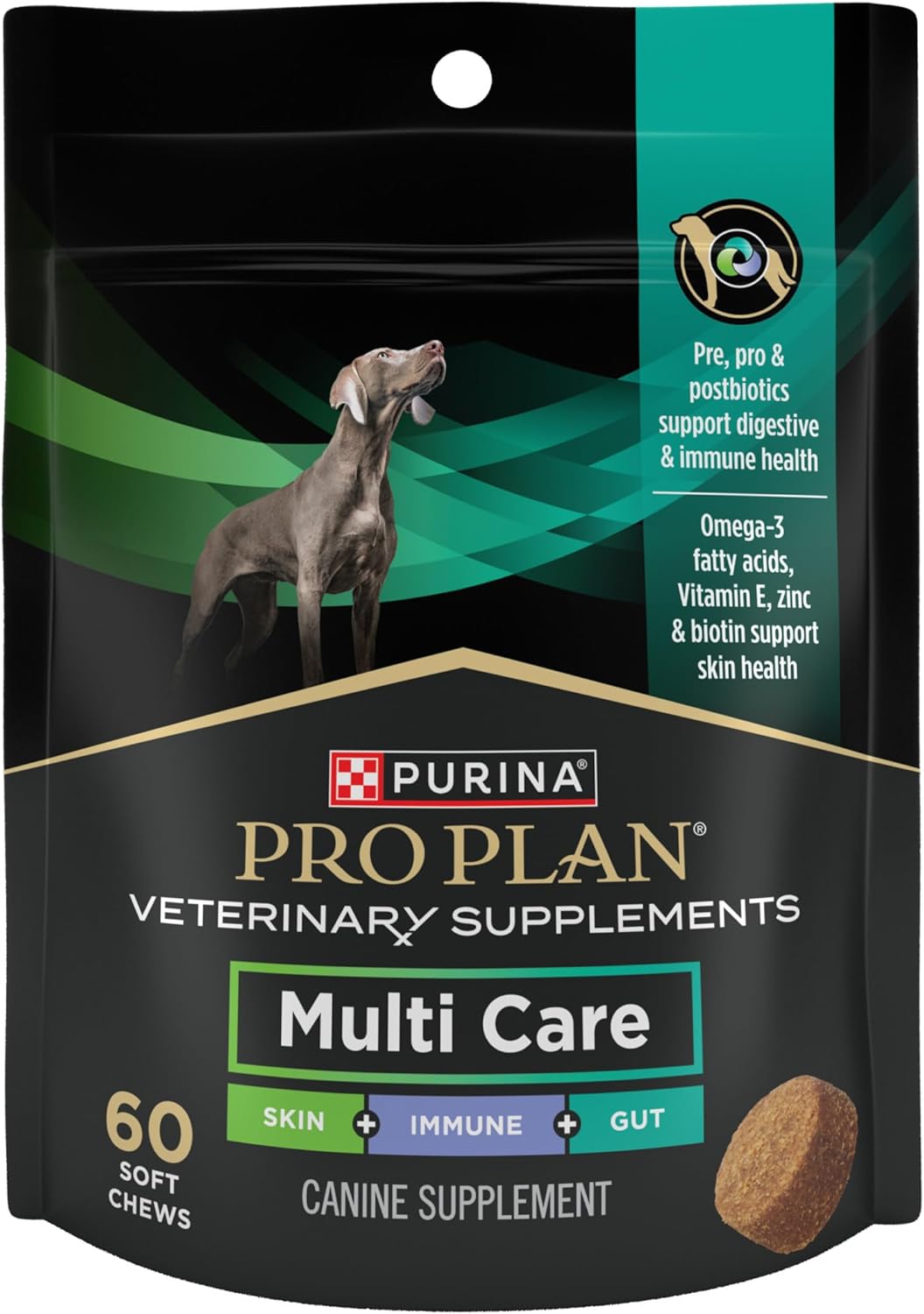 Purina Pro Plan Veterinary Supplements Multi Care Canine Chews for Dogs, with Omega 3, Supports Skin, Immune and Gut Health - 30ct Pouch