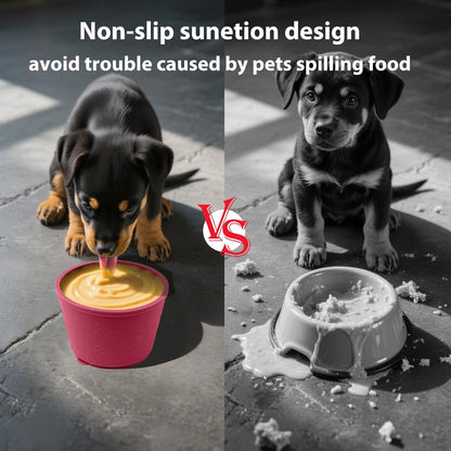 Dog Slow Feeder Lick Bowl - Non-Slip Licking Treat Dispenser for Small Medium Large Dogs, Promotes Anxiety Relief & Prevents Choking, Easy to Clean Feeding Bowl (Wine Red, L)