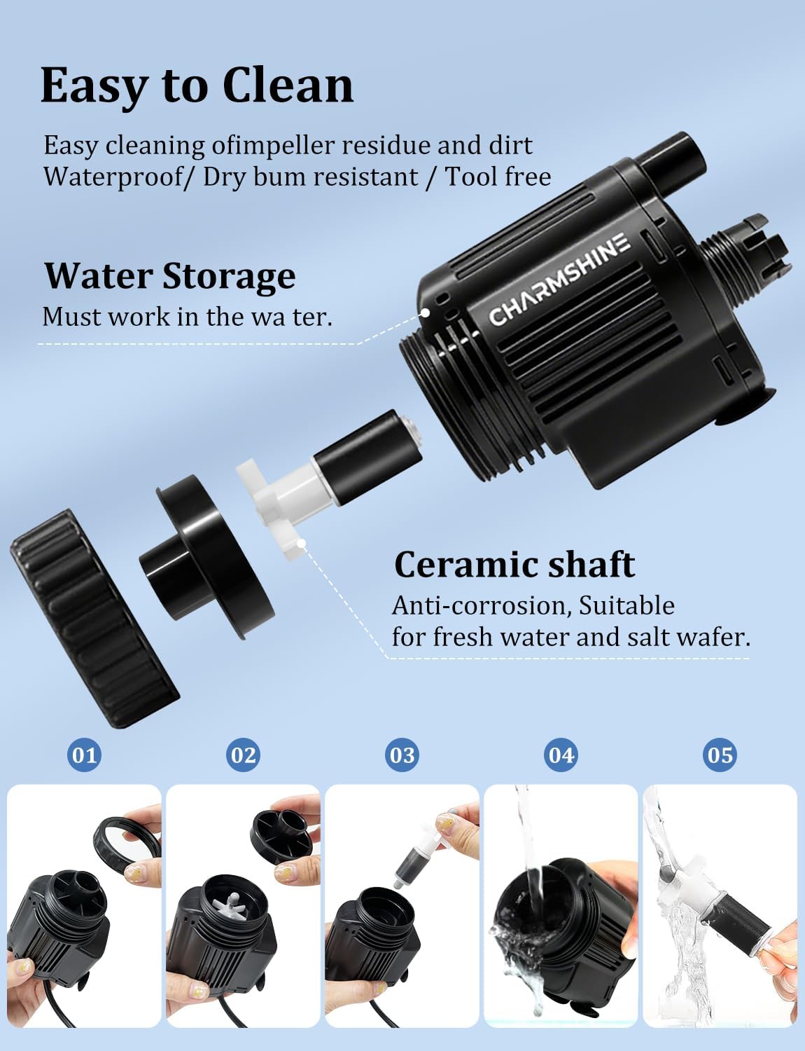 Electric Aquarium Gravel Cleaner [2025Edition] Removable Fish Tank Vacuum Water Changer Gravel Cleaner for Aquarium Freshwater Saltwater Tanks (with Filter Cup and Hose Clamp)