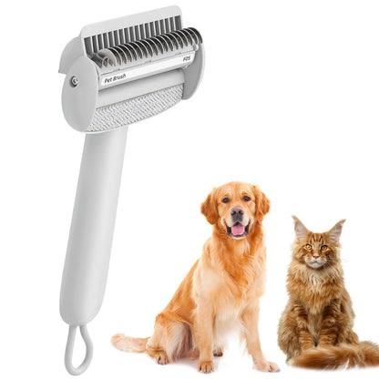 Undercoat Rake for Long Haired Dogs & Cats, Deshedding Dog Brush with Antistatic Cloth, Dematting Comb for Cats, Pet Grooming Tool for Shedding Loose Hair, Matted Fur, Gray