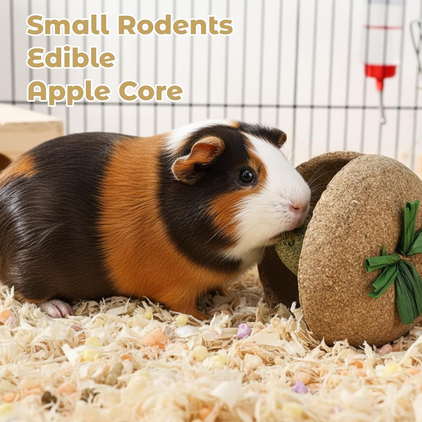 Hamster Stuff, Rabbit Chew Toys, Rat Toys, 2 Chew Sticks and 1 Apple Core, Small Animal Teeth Care, Natural Wood Material