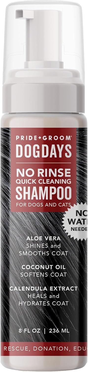 Pride and Groom DogDays No Rinse Quick Cleaning Shampoo | Waterless Foaming Dry Shampoo for Dogs & Cats | Odor-Eliminating, Hypoallergenic Pet Cleanser | 8 fl oz | Made in USA