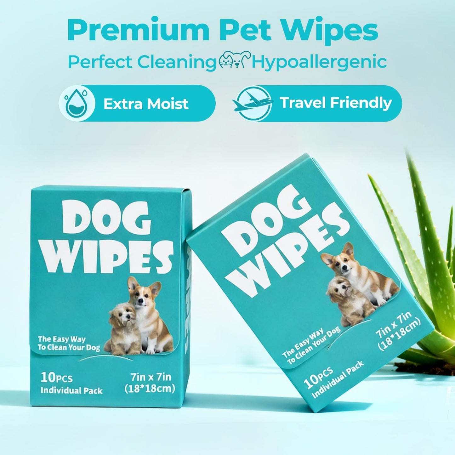 Dog Wipes, Pet Grooming Cleaning Wipes for Dogs, 7x7 Inch, 40 Count Individual Packs, Hypoallergenic Unscented for Face, Paws, Body