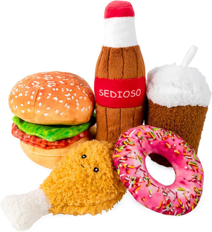 Large Dog Toy Set, 5-Pack Stuffed Dog Chew Toys, Durable Plush Dog Toy, Dogs Squeaky Toys for All Breed(Hamburger Series)