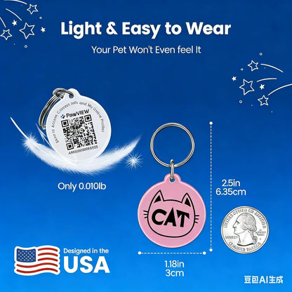 Smart QR Code Cat Tag – Customized Pet ID Tag with Online Editable Contact Info, Privacy Control, Lost & Found Alerts, Health Management, Stylish Pet Accessories & Gift Options, Pink Cat