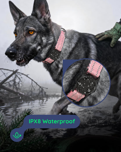 Airtag Dog Collar, IPX8 Waterproof Air Tag Dog Collars Holder | Reflective Ultra-Durable | Soft Padded | Lock Buckle | Heavy Duty | Fit Large Dogs(Pink,L(15"～24"))