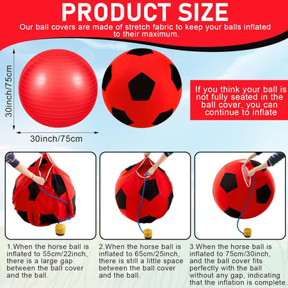 30 Inch Giant Herding Ball with Cover Anti Burst Ball Please Watch VCR for How to Inflation Horse Toys for Horses Stall Entertainment Play, Pump Included(Red Black, Classic)