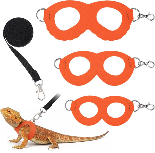 Adjustable Bearded Dragon Harness and Leash Set 3 Size Soft Leather Reptile Vest with Traction Rope for Lizards Squirrels Small Animals Outdoor Walking (S, M, L)