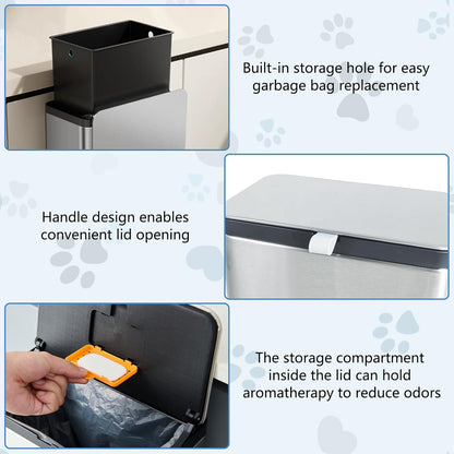 kathson Stainless Steel Cat Litter Scoop Holder, Universal Scooper Storage Caddy, Deep Kitty Litter Trash Can with Lid, Metal Pet Waste Container, Detachable Cat Shovel Holder