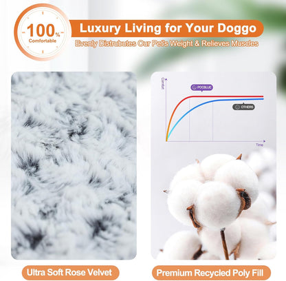 POCBLUE Deluxe Washable Dog Bed for Large Dogs Dog Crate Mat 35 Inch Comfy Fluffy Kennel Pad Anti-Slip for Dogs Up to 60 lbs, 35" x 23", Grey