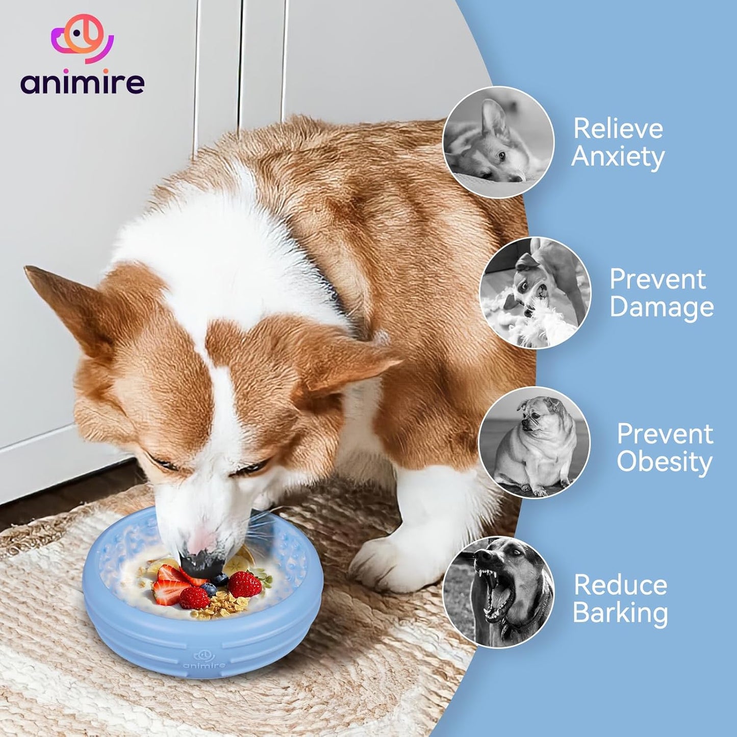 Dog Lick Bowl, Animire Freeze Lick Mat for Dogs, Non-Slip Slow Feeder Licking Bowl Enrichment Treat for Distraction Anxiety Relief, Food Grade Silicone, Dishwasher Safe(Baby Blue,S)