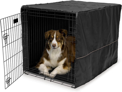 MidWest Homes for Pets Large Dog Crate Cover, Black Polyester Privacy Kennel Cover Fits Most 42-inch Crates, Machine Washable, Reduces Barking & Chewing