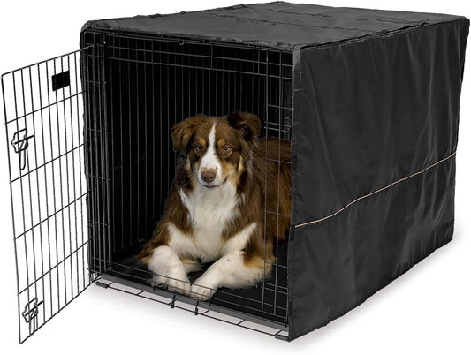 MidWest Homes for Pets Large Dog Crate Cover, Black Polyester Privacy Kennel Cover Fits Most 42-inch Crates, Machine Washable, Reduces Barking & Chewing