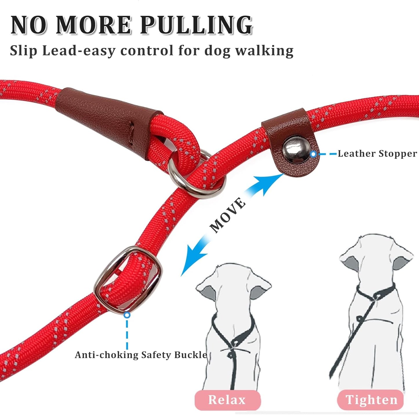 WYuZe 8 FT Slip Lead Leash for Dogs Training Leash (Black+Blue+Red)