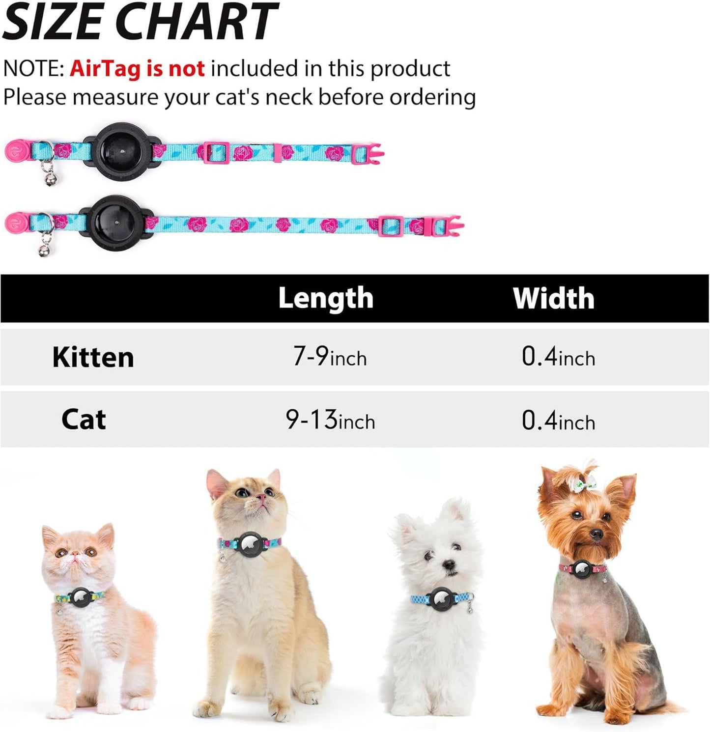azuza AirTag Cat Collar Breakaway, Integrated Cat Collar with Air Tag Holder Safety Lightweight GPS Tracker Holder for Cats, Rose, Cats (9"-13")