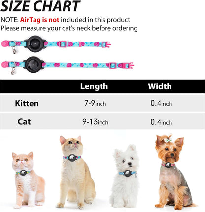 azuza AirTag Cat Collar Breakaway, Integrated Cat Collar with Air Tag Holder Safety Lightweight GPS Tracker Holder for Cats, Rose, Cats (9"-13")