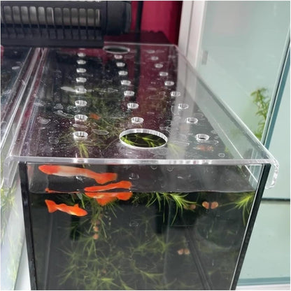 Square Fish Tank Top Cover to Protect Fish Jumping Out, Aquarium Lids Acrylic Canopy, Anti-Jumping Lid Cover to Avoid Cat Catching Fish, with Feeding Port(L95 x W45cm)