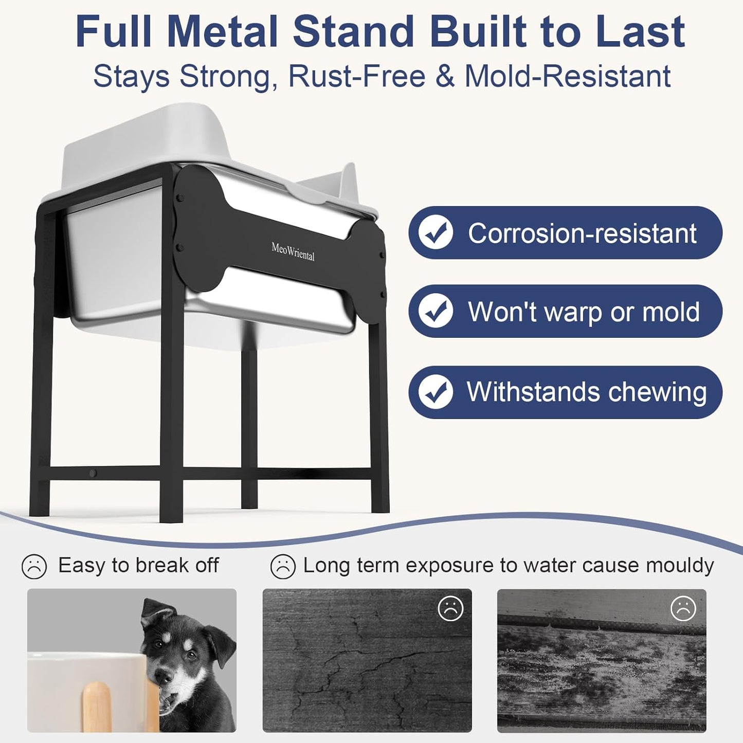 2.5 Gallon No Spill Elevated Dog Water Bowl for Large Breed, 14.2" Tall Stainless Steel Large Raised Dog Food Bowls with Metal Stand for Relief Joint Pressure, Tip- Proof, Easy Clean, Indoor & Outdoor