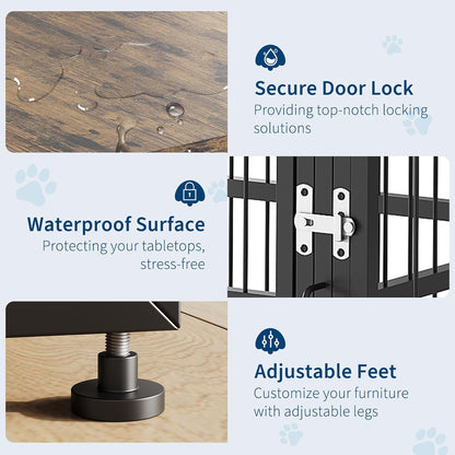 Extra Large Double Dog Crate Furniture with Divider – Heavy Duty Wooden Kennel Cage – Fits 2 Medium or Large Dogs – 3 Doors, Modern TV Stand, Indoor Pet House – Black