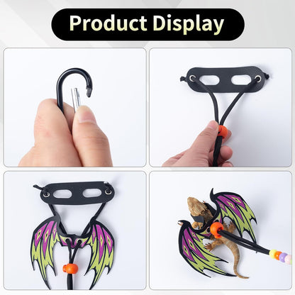 COMSUN 2 Pack Bearded Dragon Lizard Harness Leash Set, Adjustable Reptile Lizard Leashes with Colorful Soft Leather Dinosaur Wing for Geckos, Chameleon, Lizards
