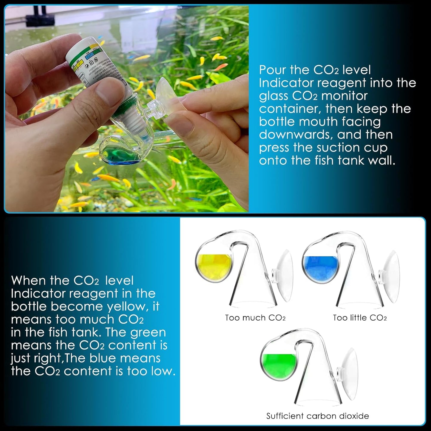 CO₂ Level Indicator Reagent for Aquarium Fish Tank Test Kits Glass Aquarium Water C02 Drop Checker Container DIY CO2 Reactor Bottle caps Kits and so on