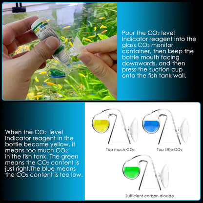 CO₂ Level Indicator Reagent for Aquarium Fish Tank Test Kits Glass Aquarium Water C02 Drop Checker Container DIY CO2 Reactor Bottle caps Kits and so on