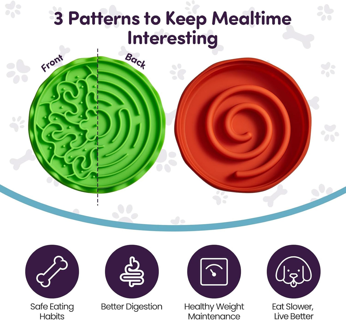 Slow Feeder Dog Bowl for Small & Medium Dogs – Hamburger Design with Spiral Slow Feeder & Reversible Lick Mat | Non-Slip, Dishwasher Safe & Easy to Clean