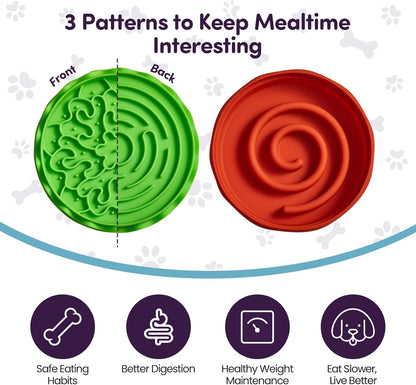 Slow Feeder Dog Bowl for Small & Medium Dogs – Hamburger Design with Spiral Slow Feeder & Reversible Lick Mat | Non-Slip, Dishwasher Safe & Easy to Clean