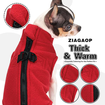 Soft & Comfortable Dog Jacket – Cozy Zip-Up Sweater Vest with Leash Hook, Easy-On Pet Coat for Walks, Outdoor Play, and Everyday Adventures. Red M