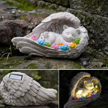 Cat Memorial Stone,Solar Angel Cat Statue Figurine - Pet Memorial Stone for Garden or Tombstone Commemoration (cat)