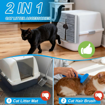 Mity rain Cat Litter Mat Broom for Litter and Cat Hair Remove, Easy to Clean Litter Box Accessories with Broom Design, Gift for People Who Love Cats