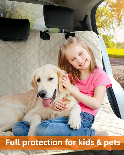 PETICON Waterproof Scratchproof Pet Bench Seat Covers for Cars, Trucks, SUVs, Nonslip Durable Back Seat Cover for Dogs, Washable Backseat Protection, Beige