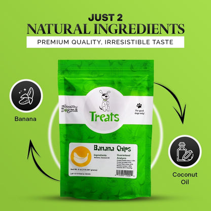 Healthy Dogma Banana Chips Treat for Dogs - All-Natural, & Clean Ingredient Snacks - Supports Digestion, Energy & Immune Health - Perfect for Training & Sensitive Stomachs, (6oz-Pack of 4)