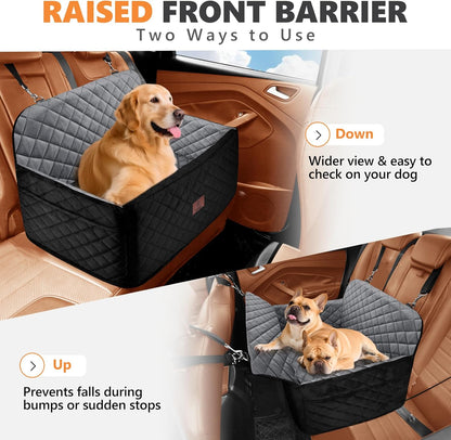 Dog Car Seat for Medium Dogs up to 55 lbs or 2 Small Dogs, Booster Car Seat with 4" Egg-Crate Foam, Detachable & Washable Cover (Black/Grey)
