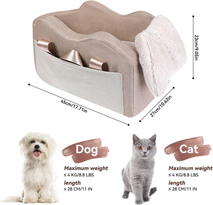 Dog Car Seat for Small Dog Center Console Seat Pet Booster Seat for Car Puppy Car Seat for Small Dogs(Champagne+Khaki)