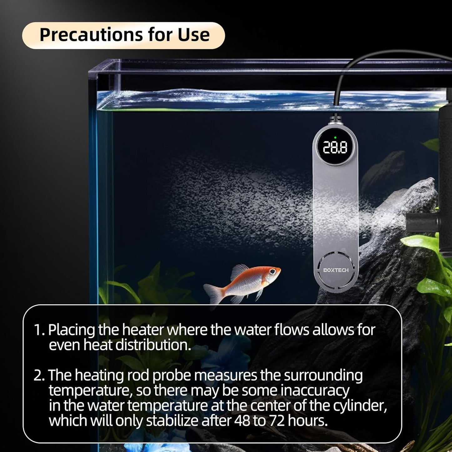 50W Mini Heater for 5-10 Gallon Tanks + 6-in-1 Fish Tank Cleaning Kit – Submersible Heater with Digital Display & External Controller, Algae Scraper, Gravel Rake, Net, and Rotating Brush for Betta, Sh