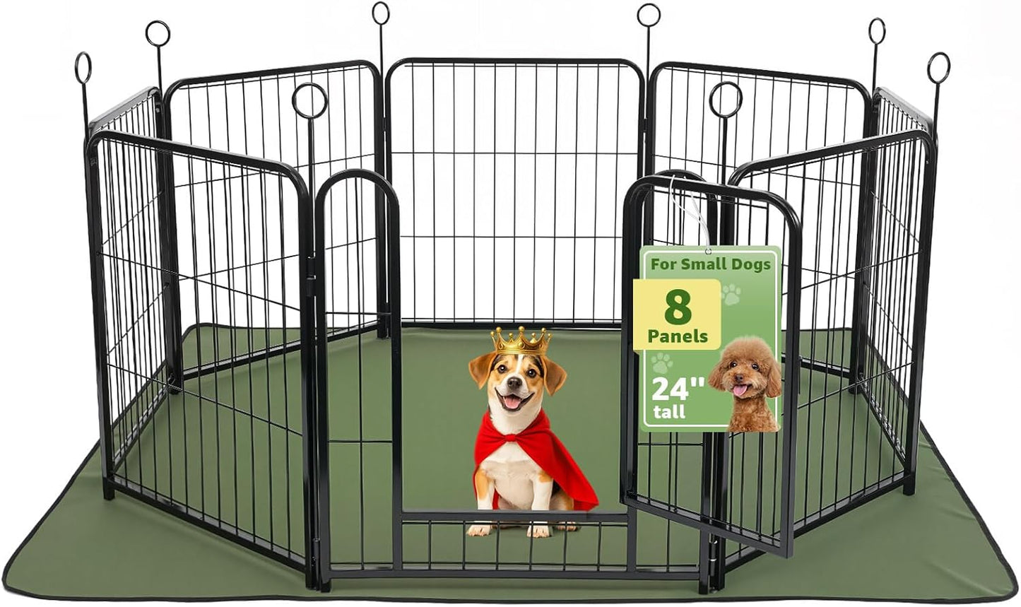 Lekesky Dog Play Pen for Indoors, 8 Panels 24 ’’ H Dog Pens Indoor with Bottom Pad, Heavy Metal Duty Foldable Pet Puppy Exercise Fence Crate Kennel, Pet Fence for Medium/Small Dogs (Black)